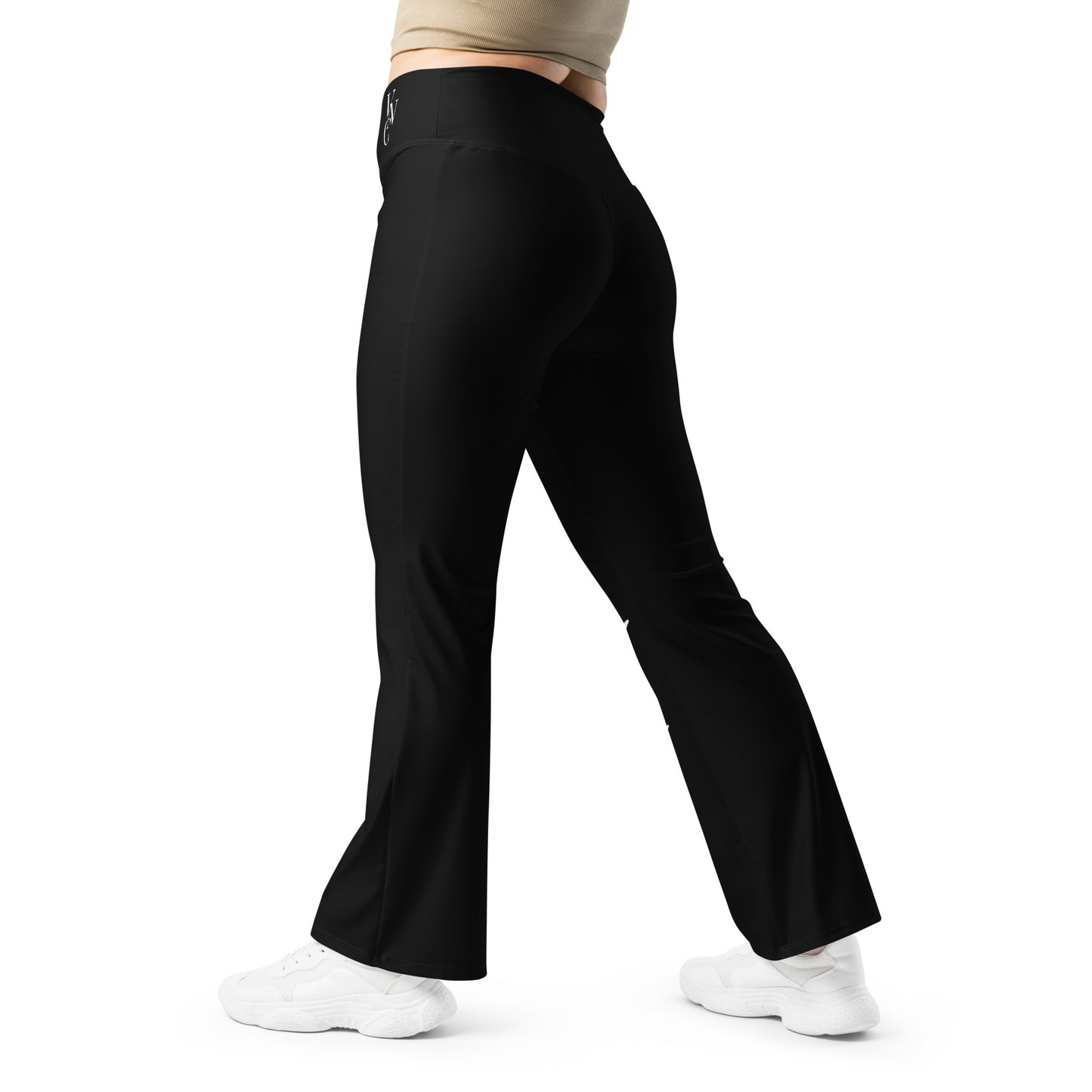 City Chic Flare Leggings in Classic Black with Mapple Leaf print