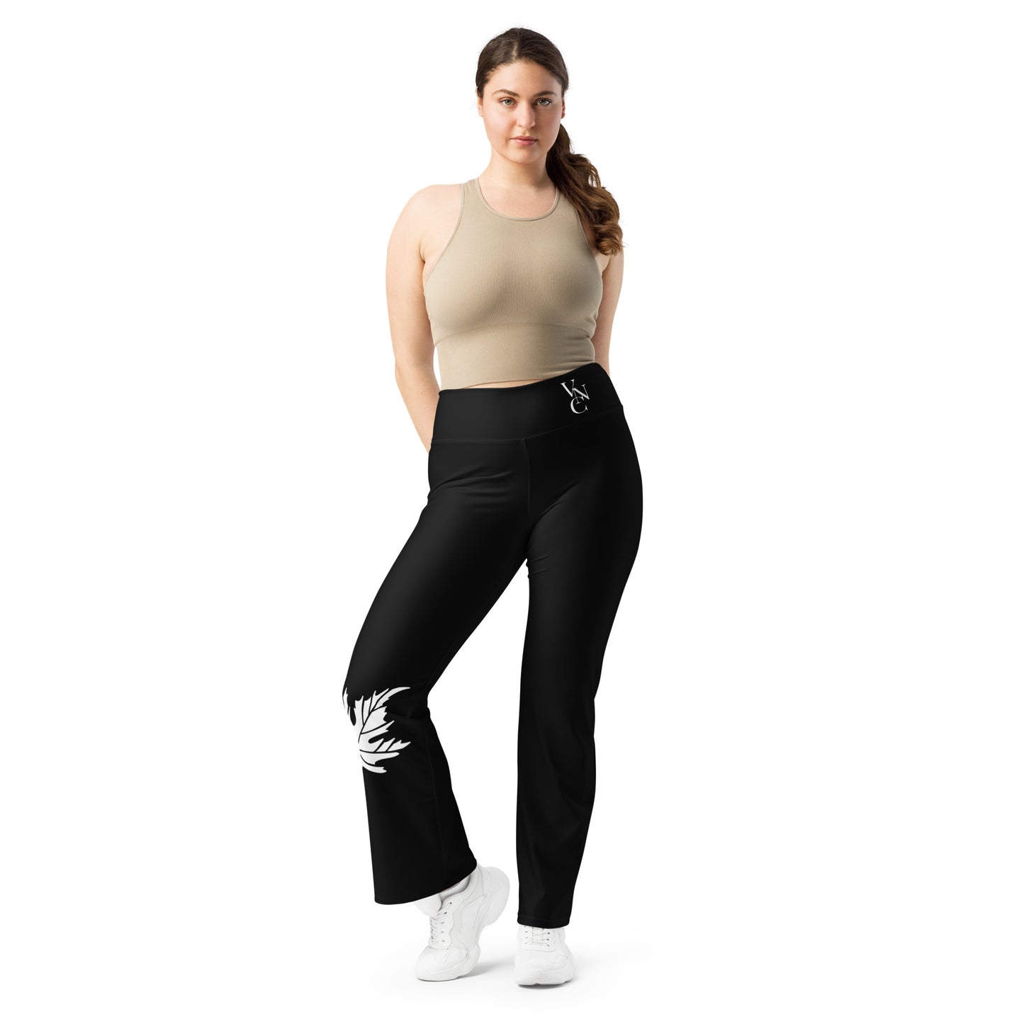 City Chic Flare Leggings in Classic Black with Mapple Leaf print