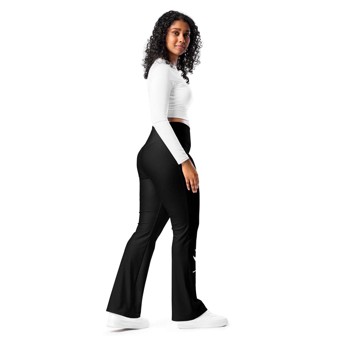 City Chic Flare Leggings in Classic Black with Mapple Leaf print