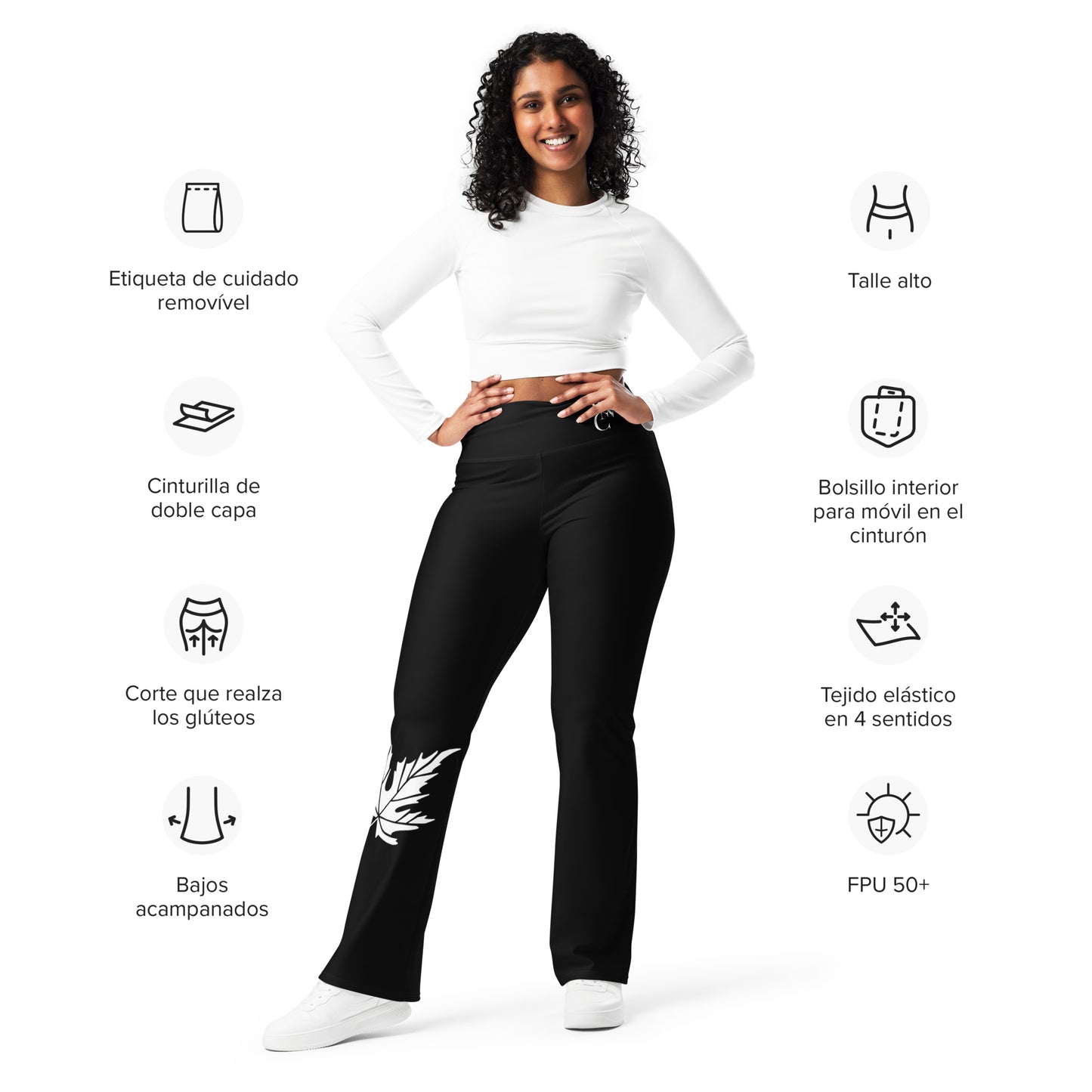 City Chic Flare Leggings in Classic Black with Mapple Leaf print